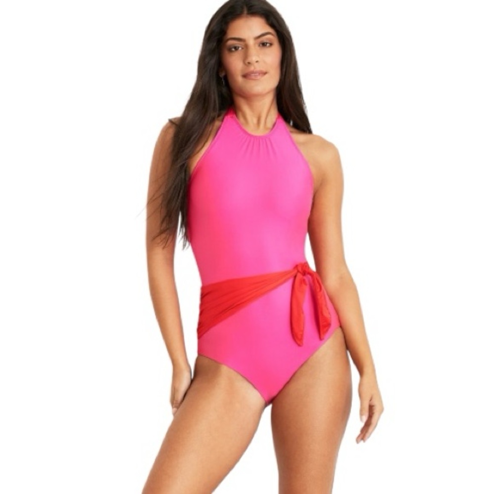 Hermoza Genevieve High Halter Neck Sash Tie One-Piece Swimsuit